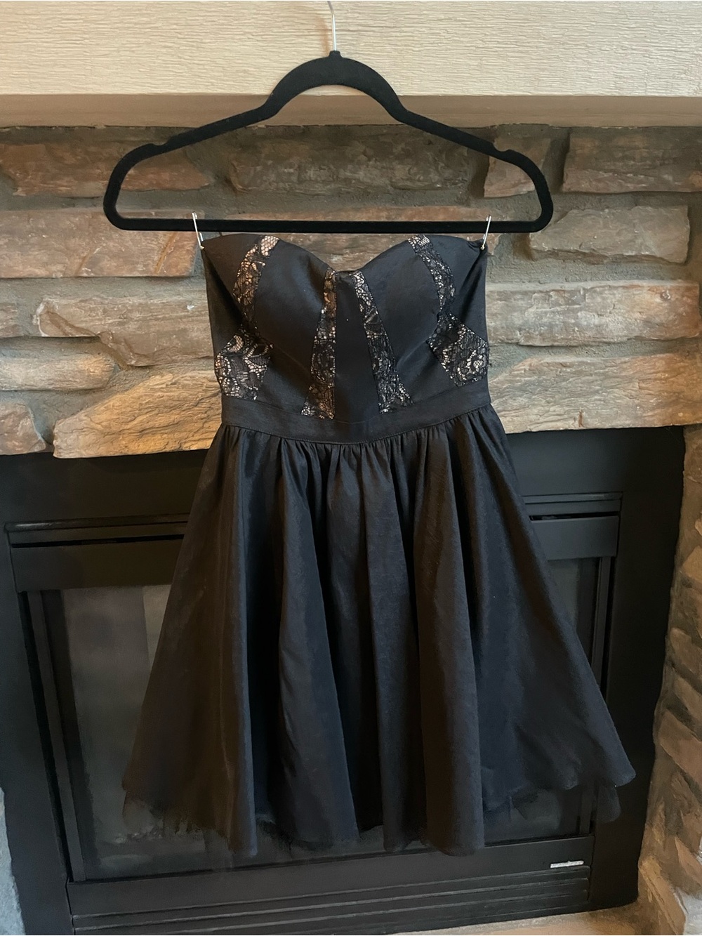 Black Strapless Lace Bodice A-Line Party Dress / Homecoming / Winter Formal